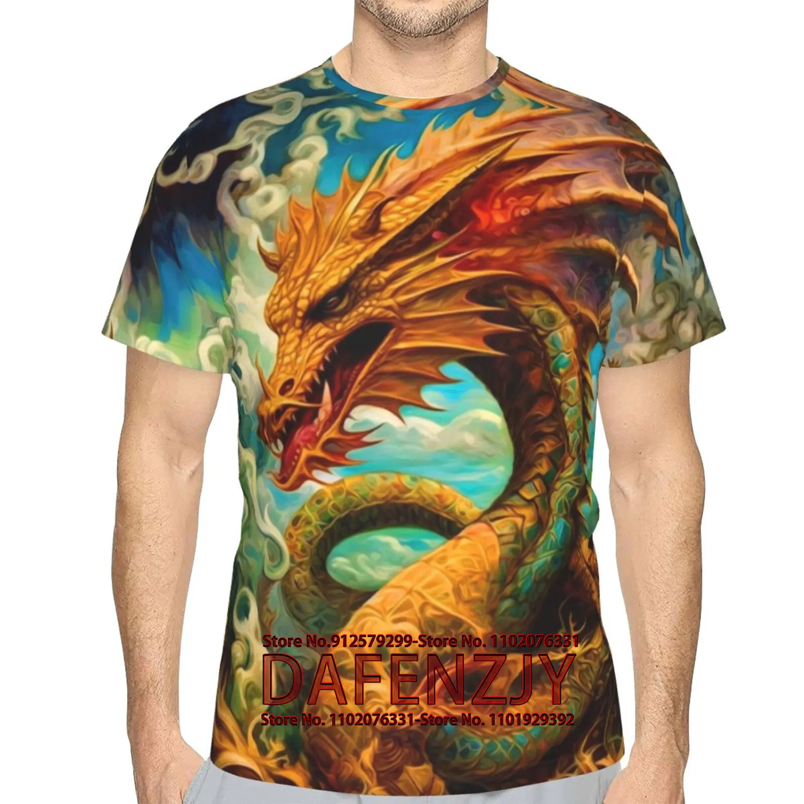 Men's Dragon T Shirt Summer Short Sleeve Tees Tops Animal Theme Shirt Anime Graphic Shirt
