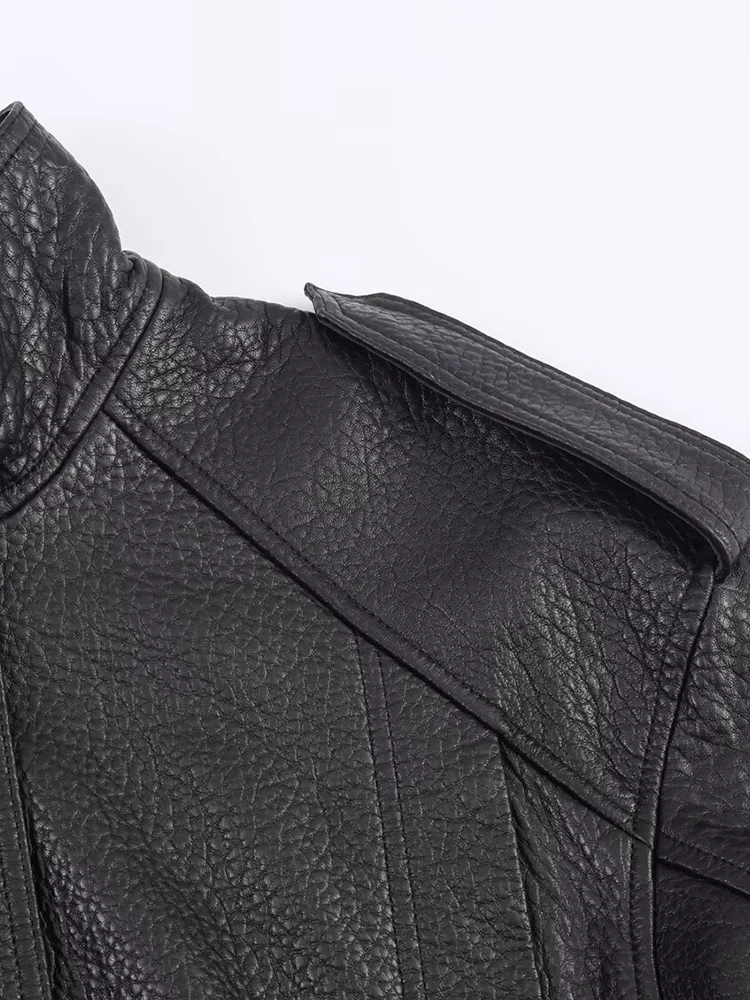 ヨーロッパとアメリカのスタイルの女性の秋の新しいバイクスタイルのファッショントレンドフェイクレザーパイロットジャケットコート