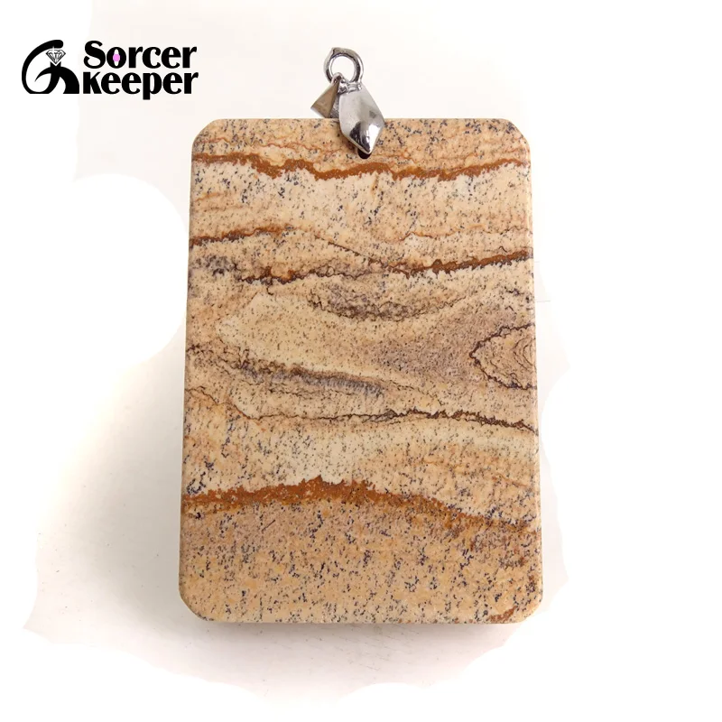 

Men Jewelry Pendant Yellow Natural Picture Jasper Stone Pendant Necklace Wholesale Fashion Crystal Pendants for Boys Gifts BS314