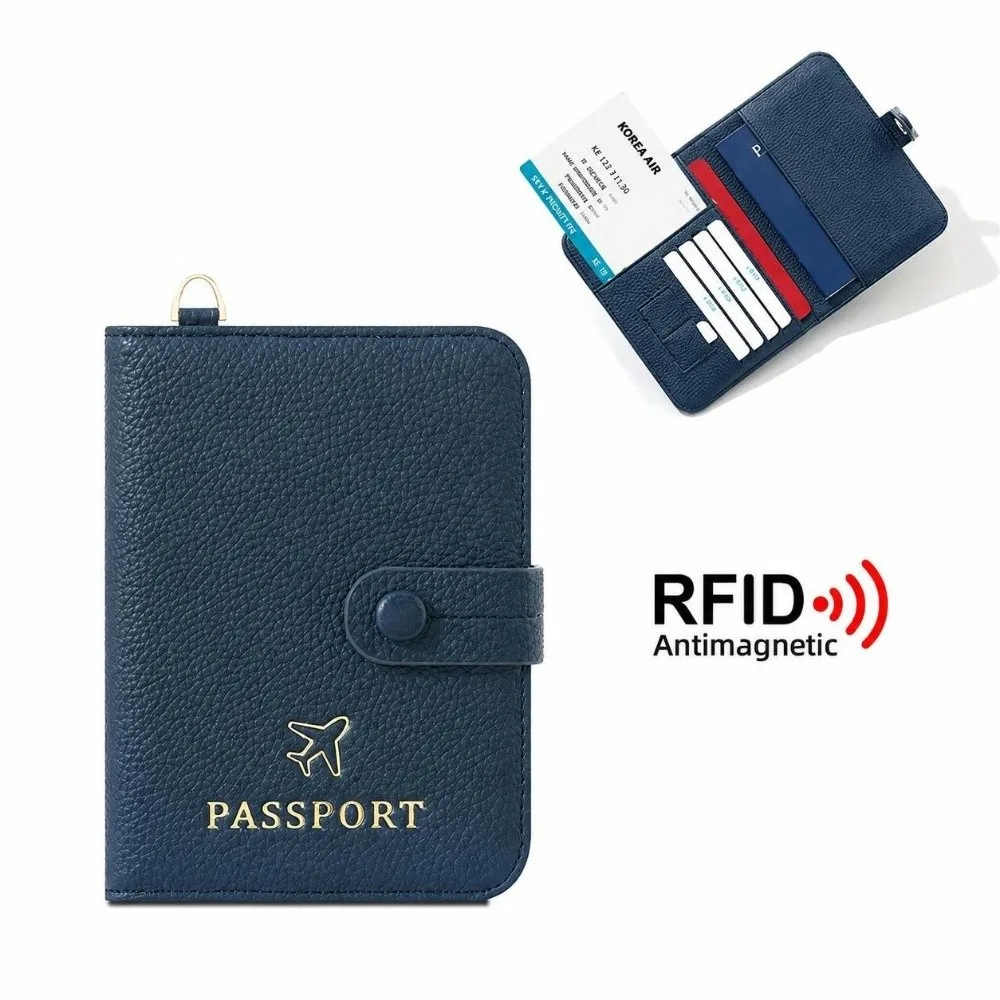 RFID Blocking Passport Cover Case PU Leather Card Holder Travel Passport Holder Hanging Neck Passport Protection Book view 4
