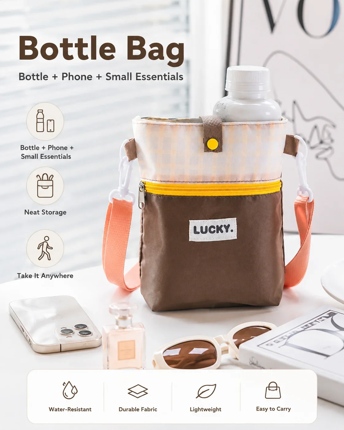 Dopamine Crossbody Water Bottle Bag Outdoor Thermal Cup Cover Handheld Storage Pouch for Sports And Fitness