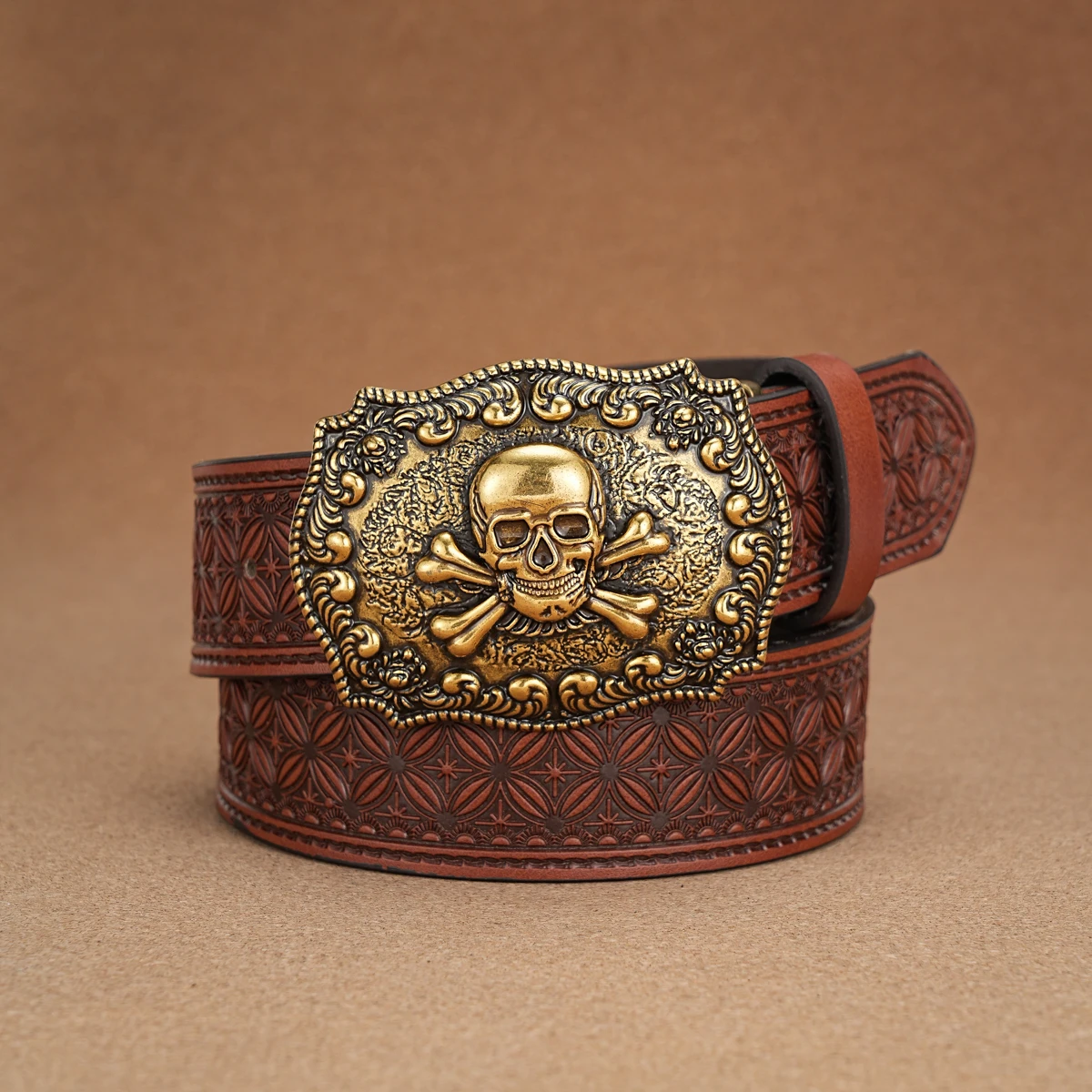 Western Denim PU Belt - men\'s decorative printed engraved vintage belt