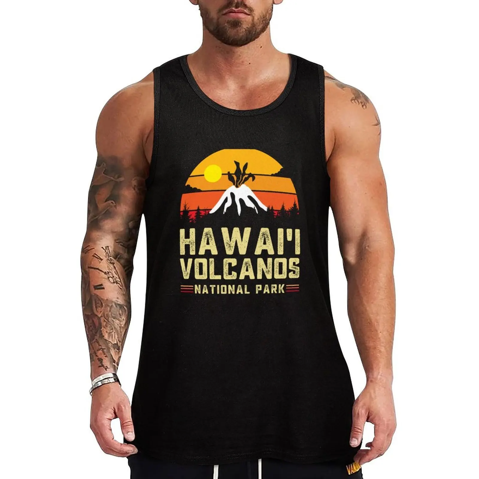 hawaii volcanoes national park hawaii vintage retro sunset2 Tank Top Soft Basic Tank Top Breathable Sleeveless Daily Shirt