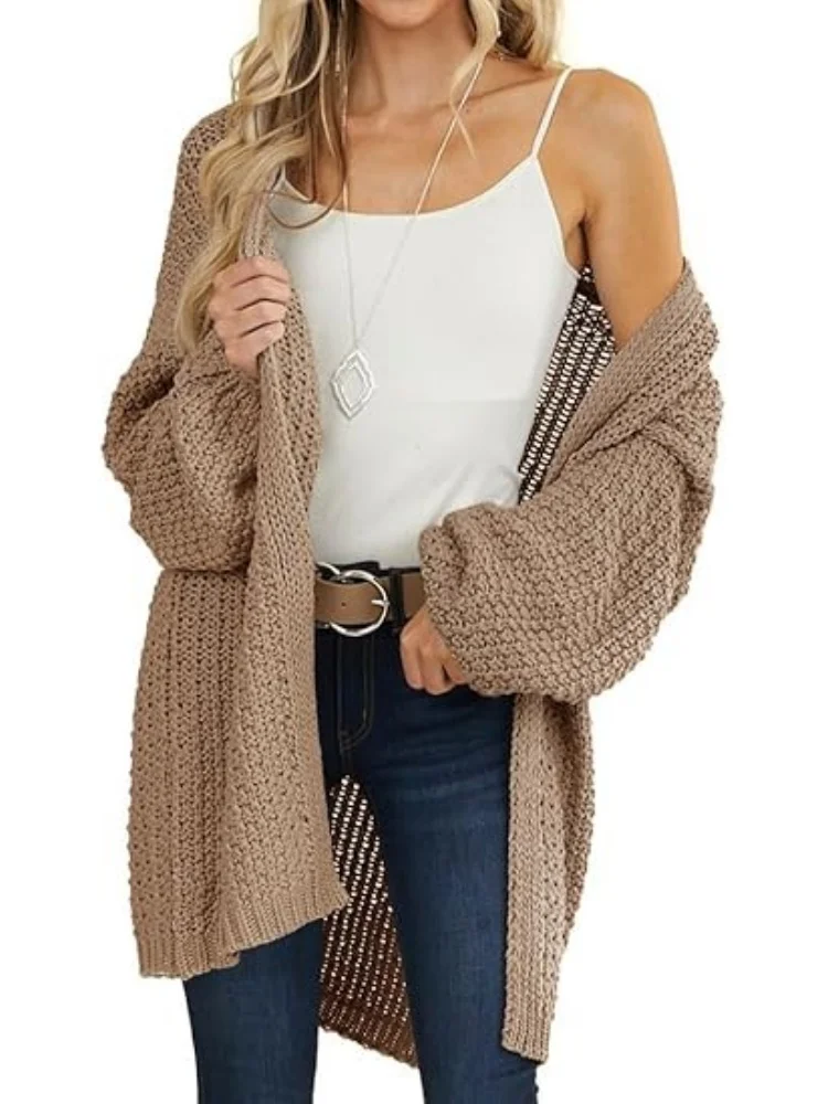 Solid Color Simple Oversized Cardigan Women Long Sleeve Open Front Chunky Knitted Sweater Tops Casual Loose Fit Soft Outerwears