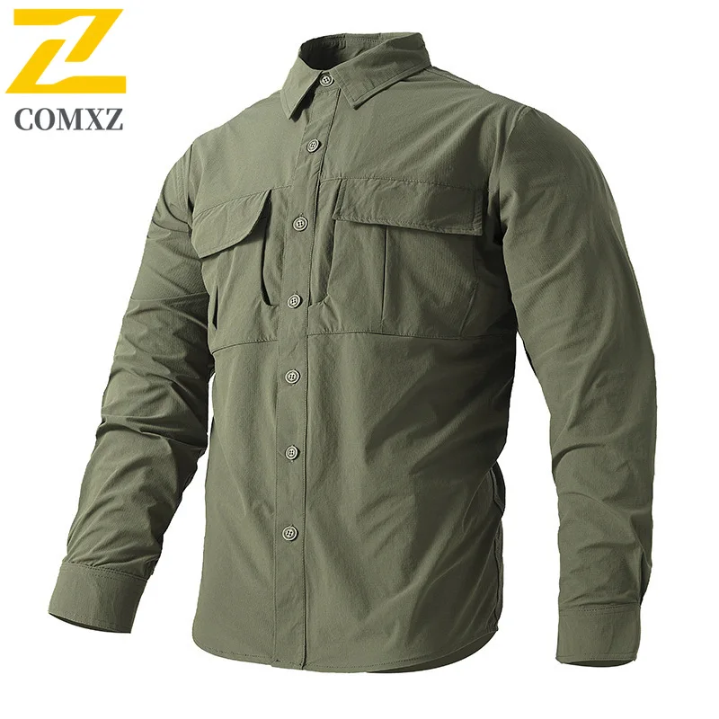 Spring And Summer Ice Silk Shirt Men's High Elastic Ice Sense Uv-proof Top Casual High-grade Waterproof Quick-drying Work Shirts