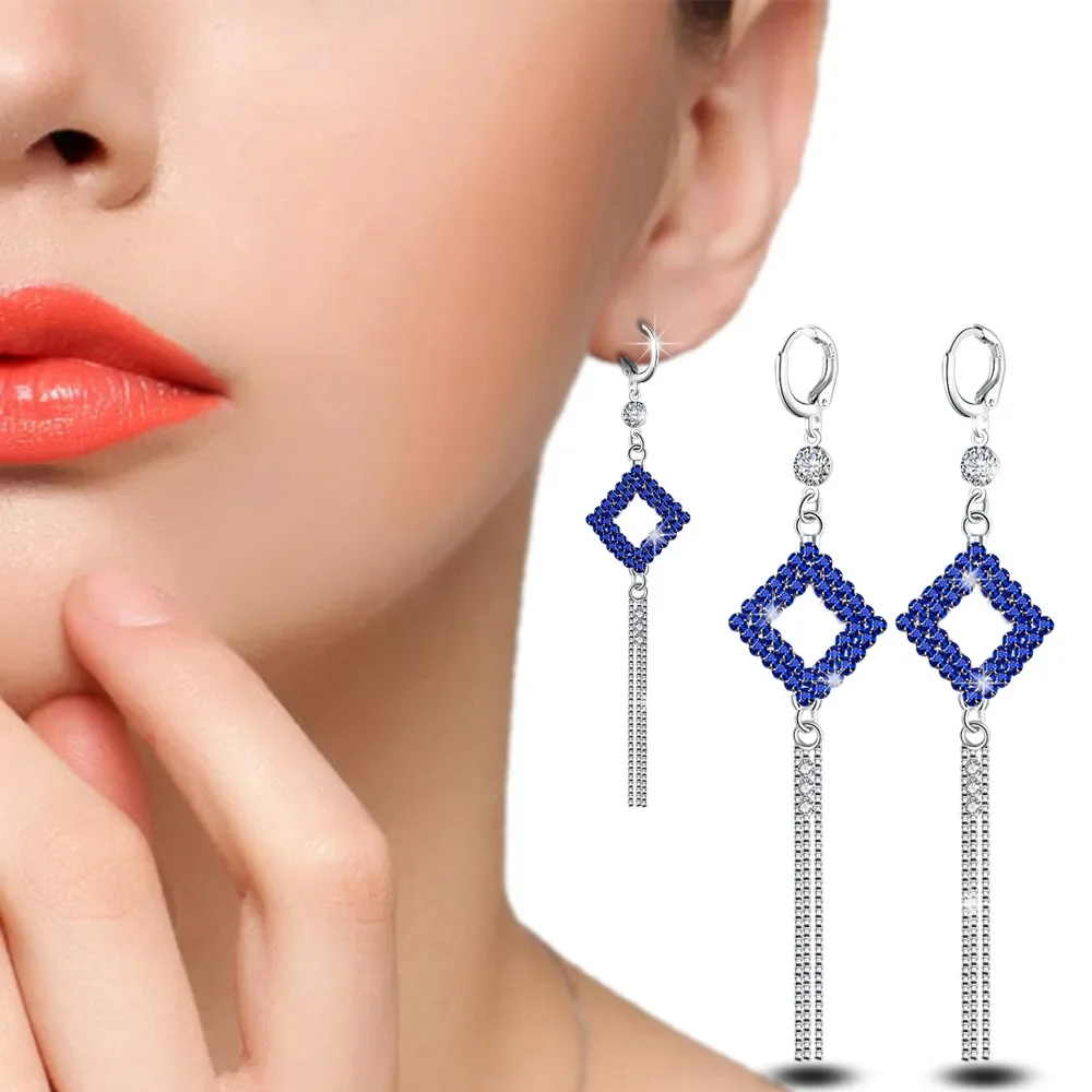 Cute Bohemian Rhinestone Tassel Stud Earrings for Women Sterling Silver Earring Long Jewelry Vintage Brincos Aros Pendientes