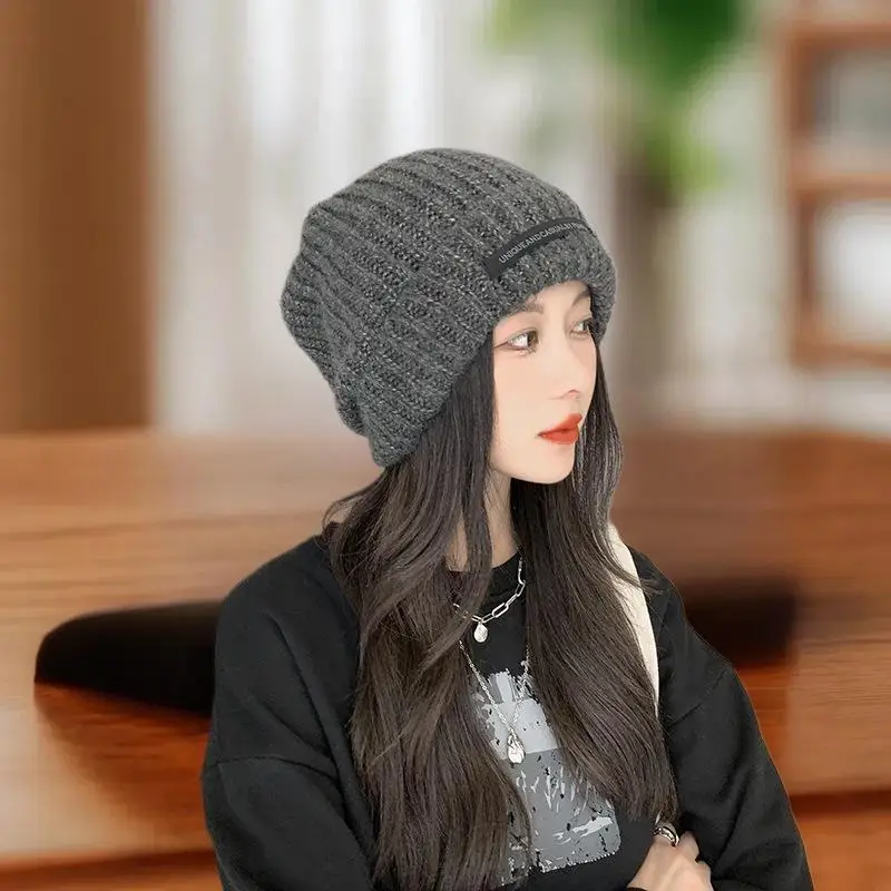 

Warm Knitted Patchwork Men's Winter Hat Face Slimming Trendy Couple's Cuffed Beanie Casual Street Style Knit Cap