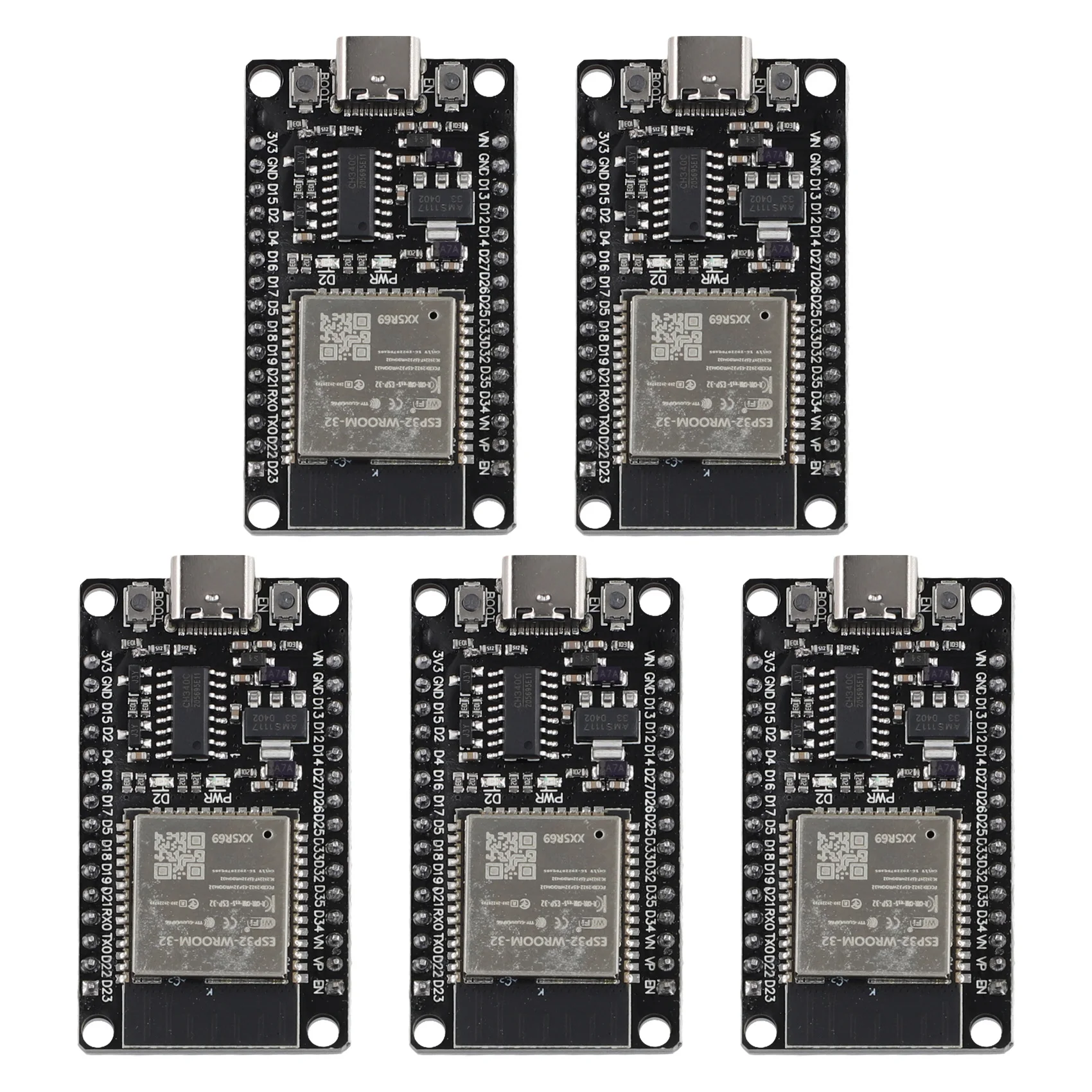 

5 PCS ESP32 WROOM-32 Development Board Type-C CH340C Ultra-Low Power Consumption Dual Core Wireless Module