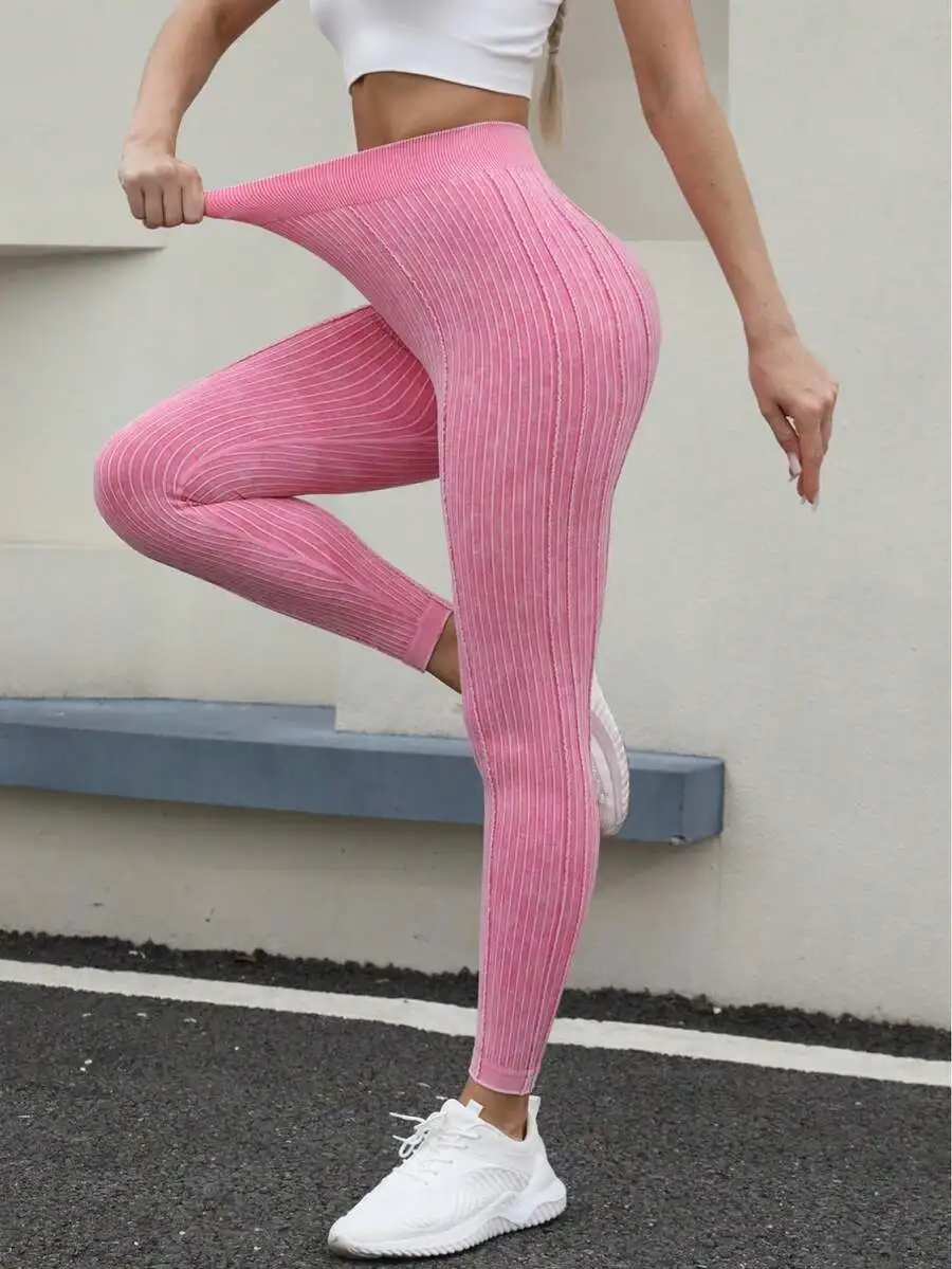 

High Waist Ribbed Seamless Yoga Leggings With Scrunch Butt Lift Design