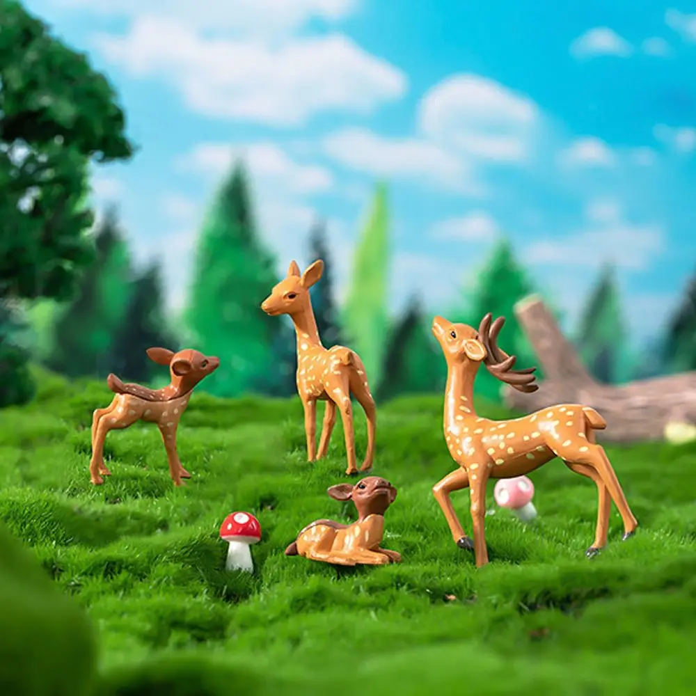 Creative Mini Deer Miniature Statue Plastic Crafts Cute Sika Deer Figurines Realistic Micro Landscape Ornaments Yard