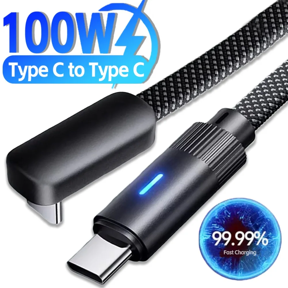 L Shape 100W USB C Cable 90 Degree Elbow Fast Charging Type C Data Cord for iPhone 17 16 15 Samsung S26 S25 Xiaomi Gaming