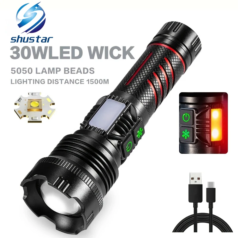 LED torch (with spotlight core and double side light illumination) 8 lighting modes torch, outdoor exterior work light