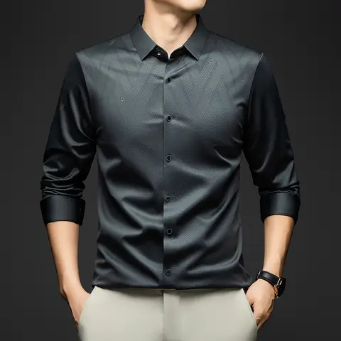 BROWON 2025 Vår Höst Formell Skjorta Herr Långärmad Fyrkantig Krage Mulberry Siden Mjuk Slim Fit Kontorsskjorta För Herr Överdimensionerad 8 best sales herrskjorta med genomskinlig passform - №7