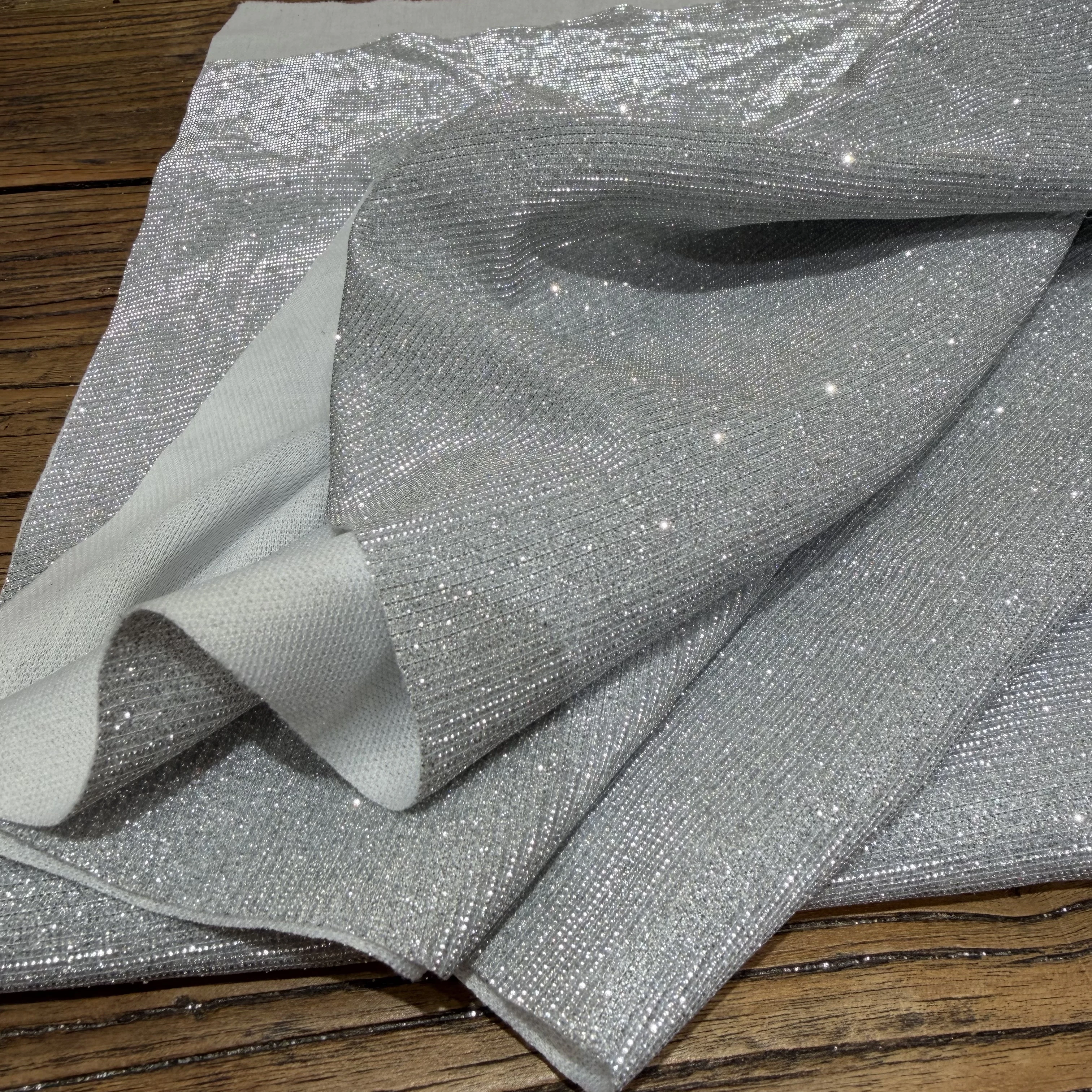 Silver Composite Fabric Glittering Powder Elastic Gown Fabric