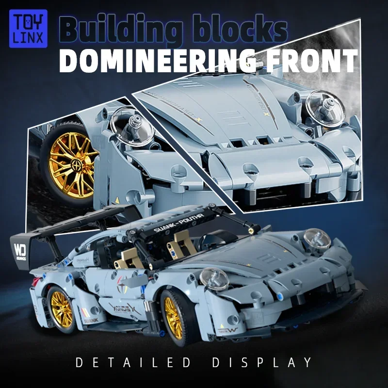 Kit de bloques de construcción de supercoche MOC azul 1:14, 973 Uds., montaje DIY ultradetaltado, modelo de coche de carreras, Kits de juguetes educativos para niños