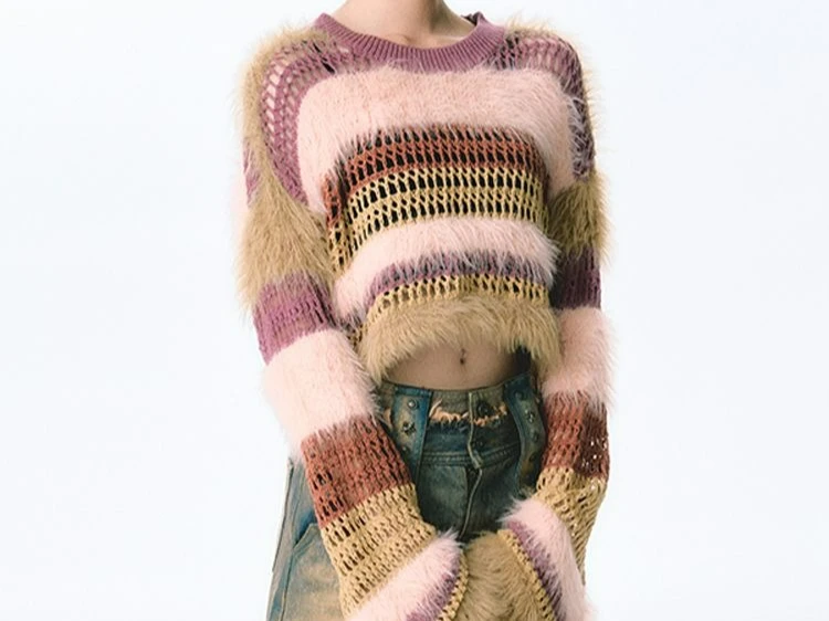 

Весенне-осеннее издание 2025 года, вязаный свитер Mao Splicing, свободное пальто, топ, короткий свитер