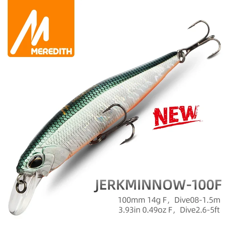 Meredith Jerkbait 100f Minnow 14G Drijvende Wobbler Vissen Lokken Minnow Lokken Harde Aas Kwaliteit Professionele Diepte.8-1.0M