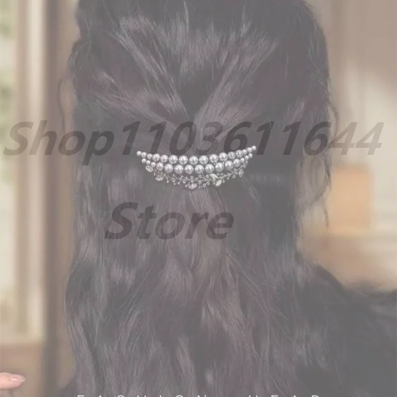 

Korean Elegant Imitation Pearl Hair Clip Temperament Simple Half-tied Hairpin Crescent Spring Clips Fashion Hair Accessories