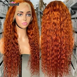 Swupod 13x4 13x6 200 Density Transparent HD Lace Front Wig for Women Water Wave Remy Human Hair Ginger Orange Color Glueless