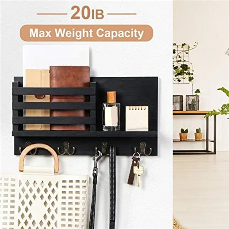 

A63X-Mail Holder For Wall-Rustic Mail Organizer With Key Hooks For Hallway Kitchen Farmhouse Decor Durable