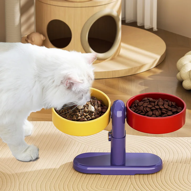 Cat bowl, drinking bowl, stainless steel dog bowl, not easy to overturn, protect cervical spine, pet bowl