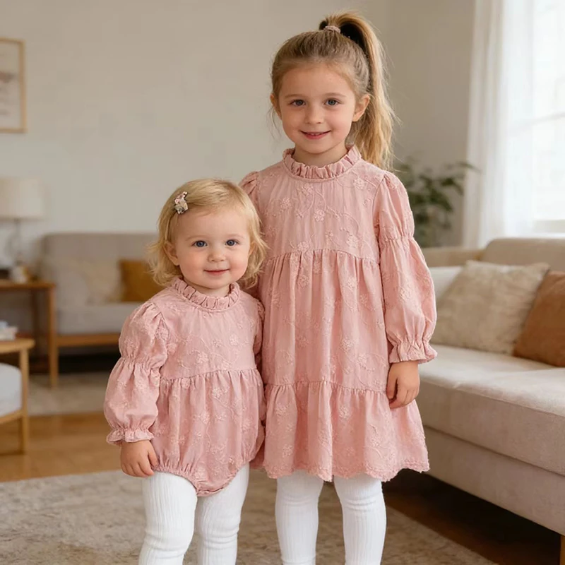 2026 neue Frühling Schwester Kleidung Mädchen Kleid 0-24 M Neugeborenen Baby Mädchen Strampler 2-6Y Lange Ärmeln Baumwolle stickerei Kid Party Prinzessin