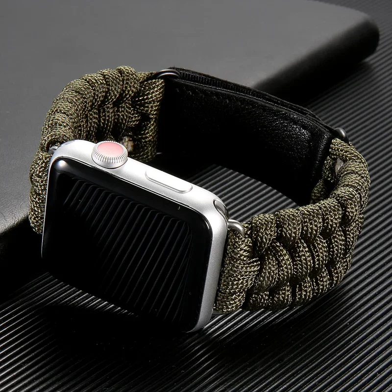 Leather Clasp Nylon Rope Strap Sport Braided Band for Apple Watch 45mm 41mm 44mm 40mm 42mm 38mm Bracelet for iWatch 7 6 5 SE 4 3