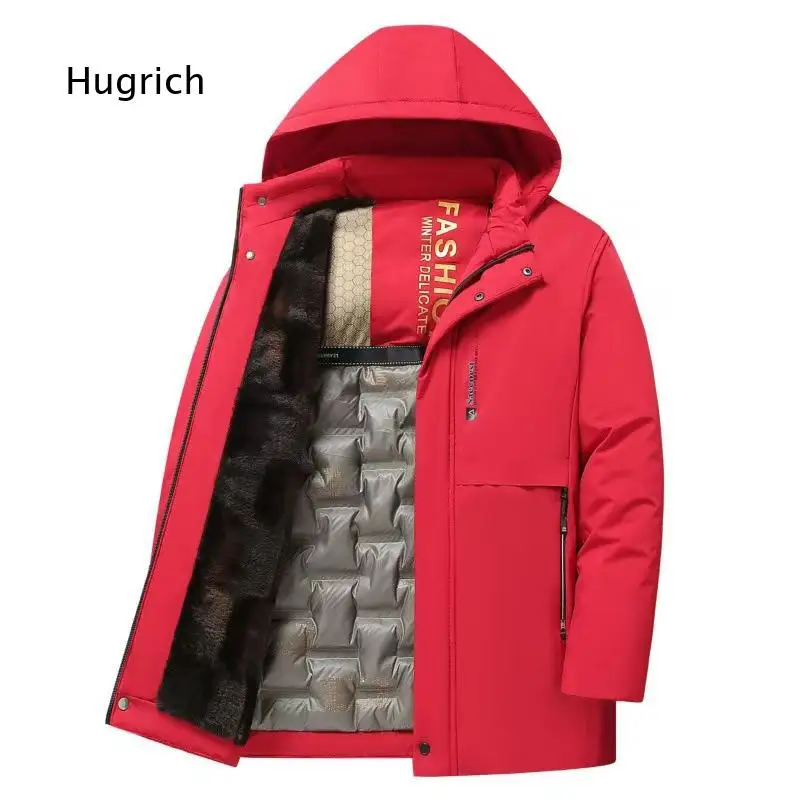 Men's Hooded Warm Padded Winter Jacket Fleece Lined Outerwear With Zipper Pockets Windproof Coat For Daily Commute