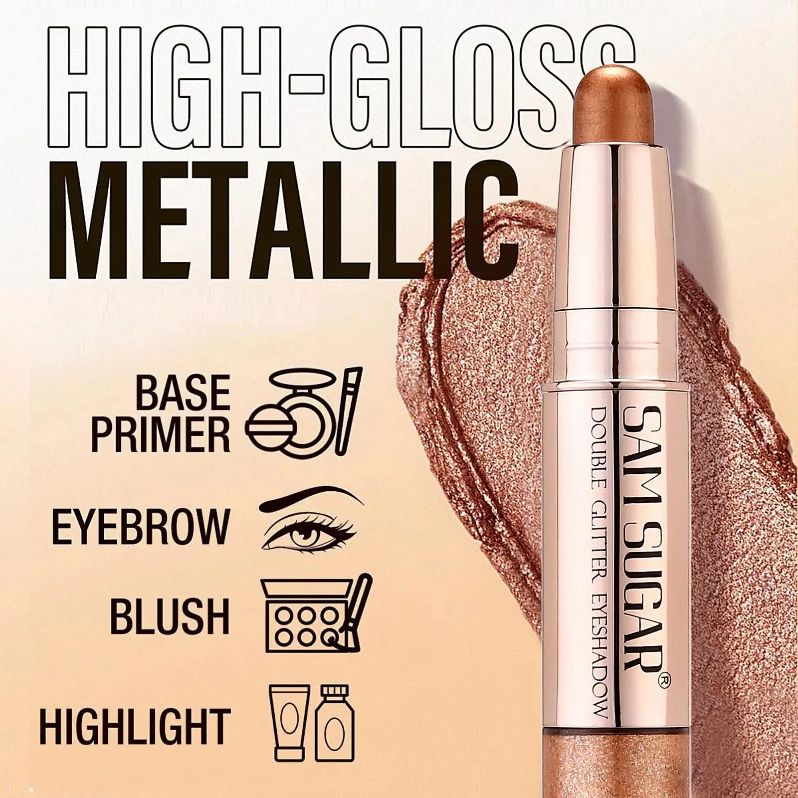 Waterproof Gradient Eyeshadow Stick Glitter Pearl Highlighter Blush 3in1 Brightening Contouring Makeup Double Head Long Lasting