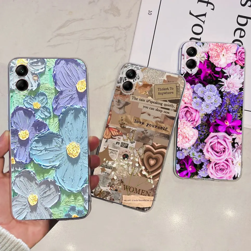 For Cover Samsung Galaxy A04s A04 A04e Case Clear Soft TPU Ins Fashion Cartoon Pattern Back Cover Samsung A04 A045F A047F Etui