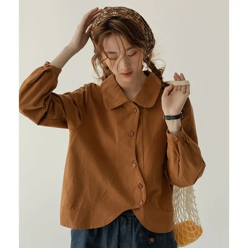 Spring Autumn New Harajuku Irregular Button Shirt Tops Long Sleeve Polo Neck Solid Color Blouse Vintage Fashion Women Clothing