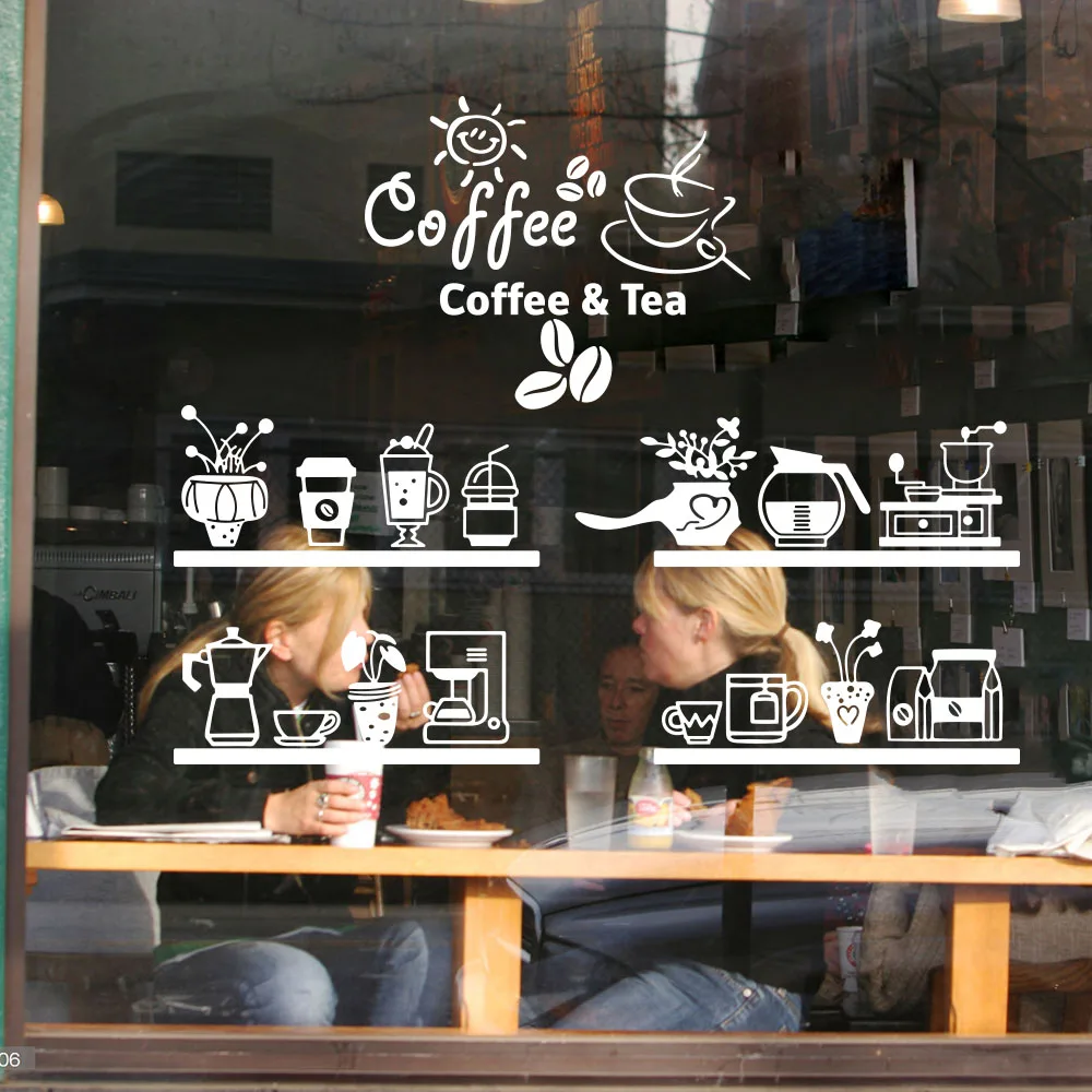 커피 숍 장식 로그인 비닐 벽 스티커 콩 우유 차 카페 벽 데칼 상점 창 로고 벽화 장식 빵 커피 유리 데칼