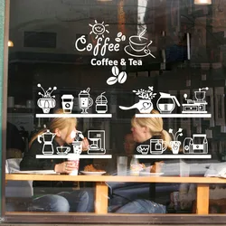 Coffee Shop Decor Sign Vinyl Wall Sticker Bean Milk Tea Cafe Wall Decal Shop Window Logo Mural Decor Bread Coffee Glass Decals