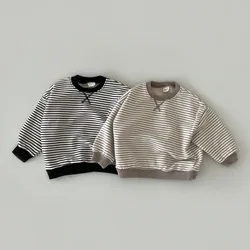 2024 Spring New Kids Baby Striped Sweatshirt Long Sleeve Tops For Boys Girls Casual Pullover Cotton Infant Clothes