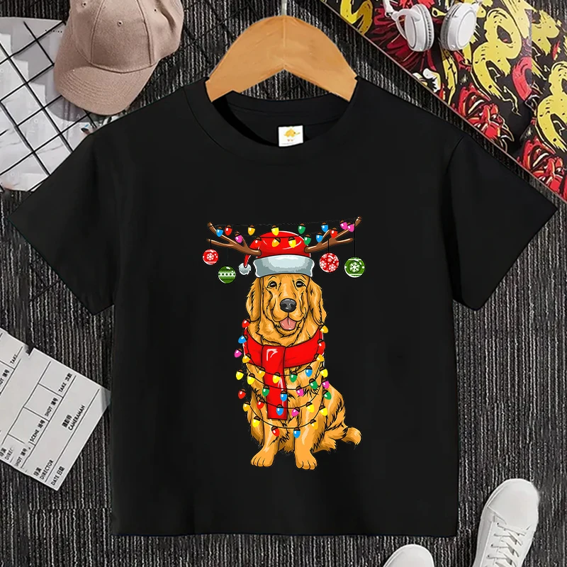 Christmas German Shepherd Dog Print T-shirt Kids T-shirt Short Sleeve Leisure T-shirt Tops Fashion Casual Kids Tee Tops Clothing