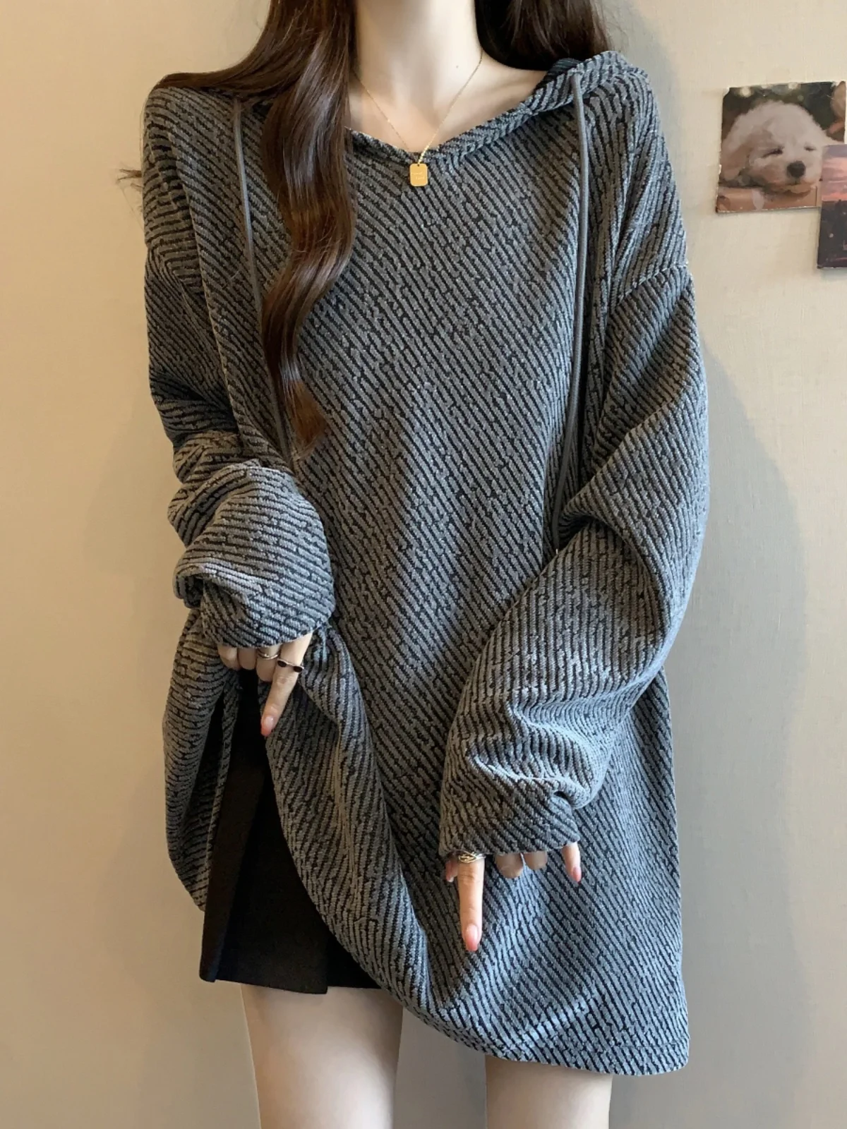 

Женская свободная толстовка с капюшоном больших размеров, утепленная, из хлопка, средней длины, для осени и зимы