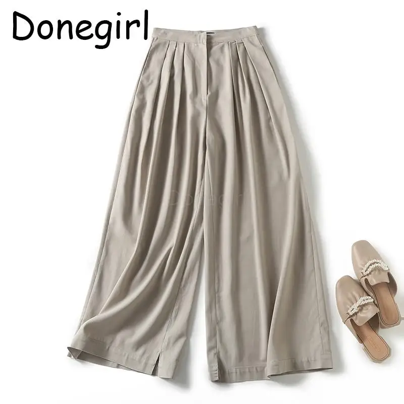 Donegirl 2023 Nieuwe Lente Zomer Mode Solide Hoge Taille Casual Losse Wijde Pijpen Eenvoudige Woon-Werkbroek Dames Chic