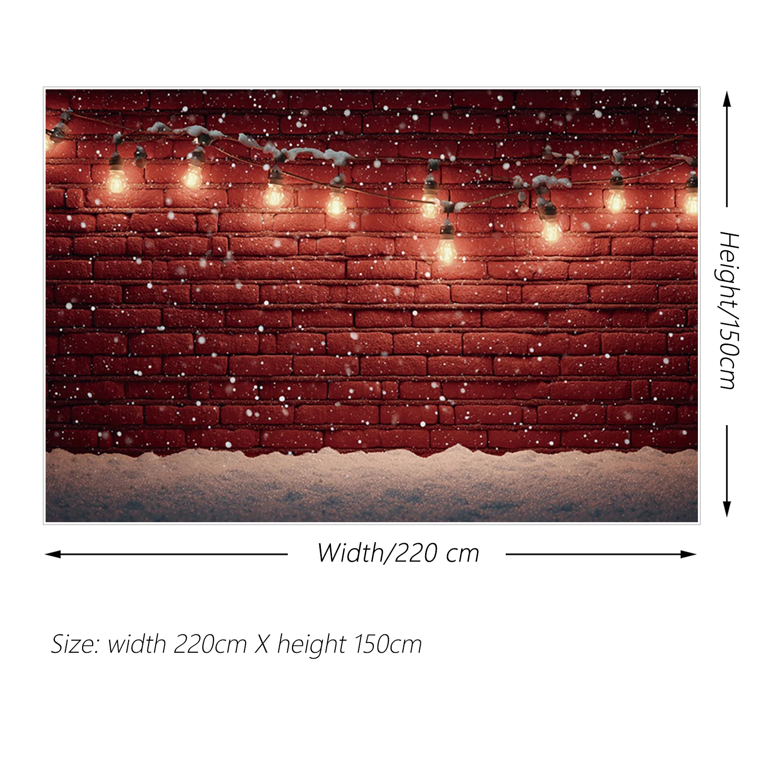 MOON.QG Red Brick Christmas Photography Background Snow Carpet String Light Backdrop Decoration Family Photo Studio Wallpaper
