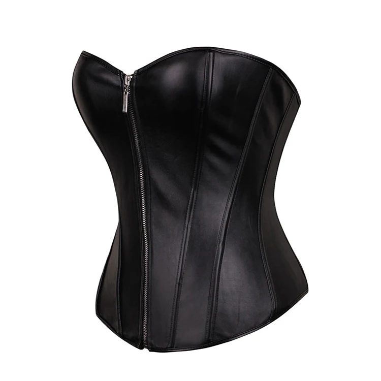 Overbust Corset Top Synthetic Leather Bustier Boned Body Slimming Corset