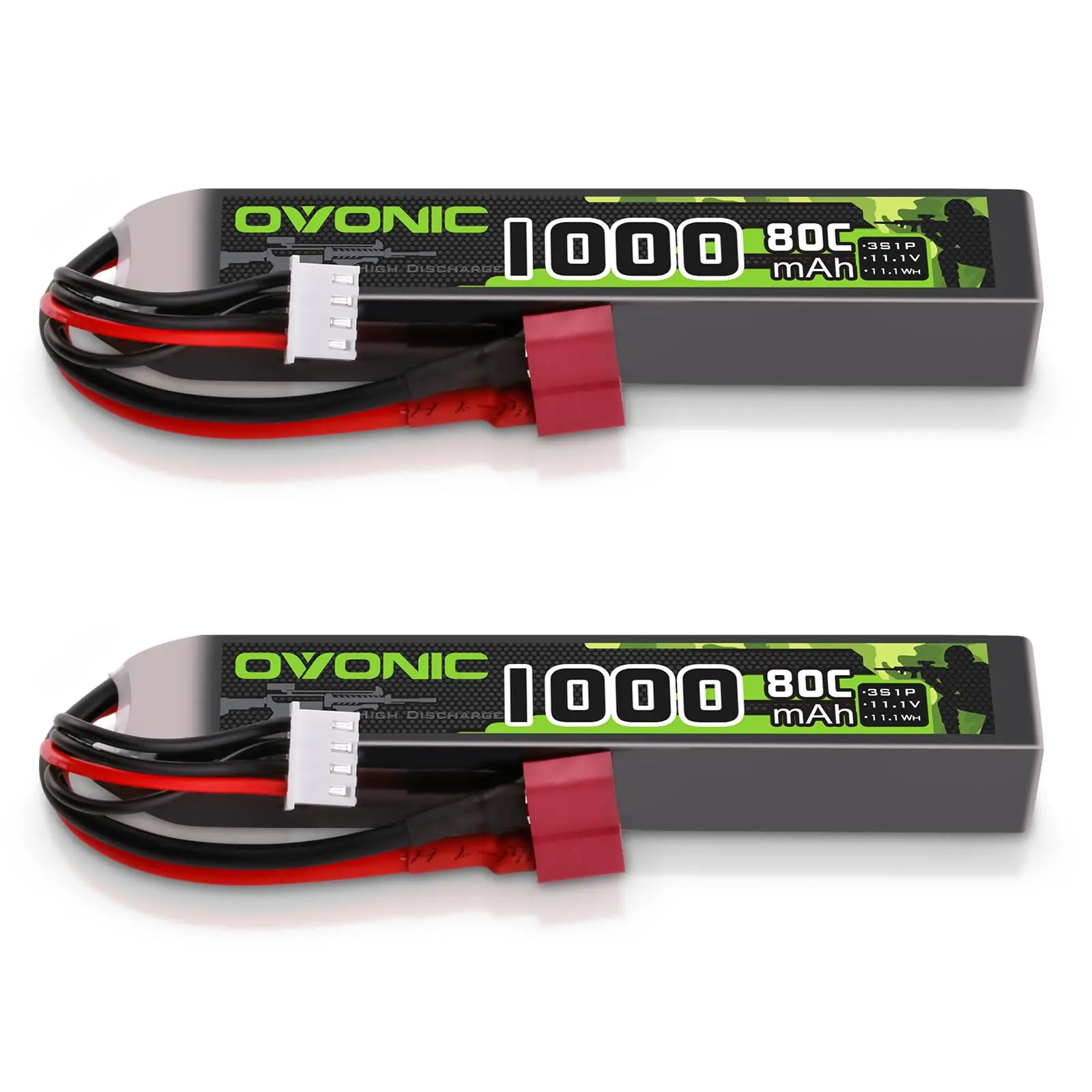 Batteria Lipo OVONIC 3S 11.1 V 80C 1000mAh per Airsoft con Connettore Deans T per Pistole Airsoft (Confezione da 2)