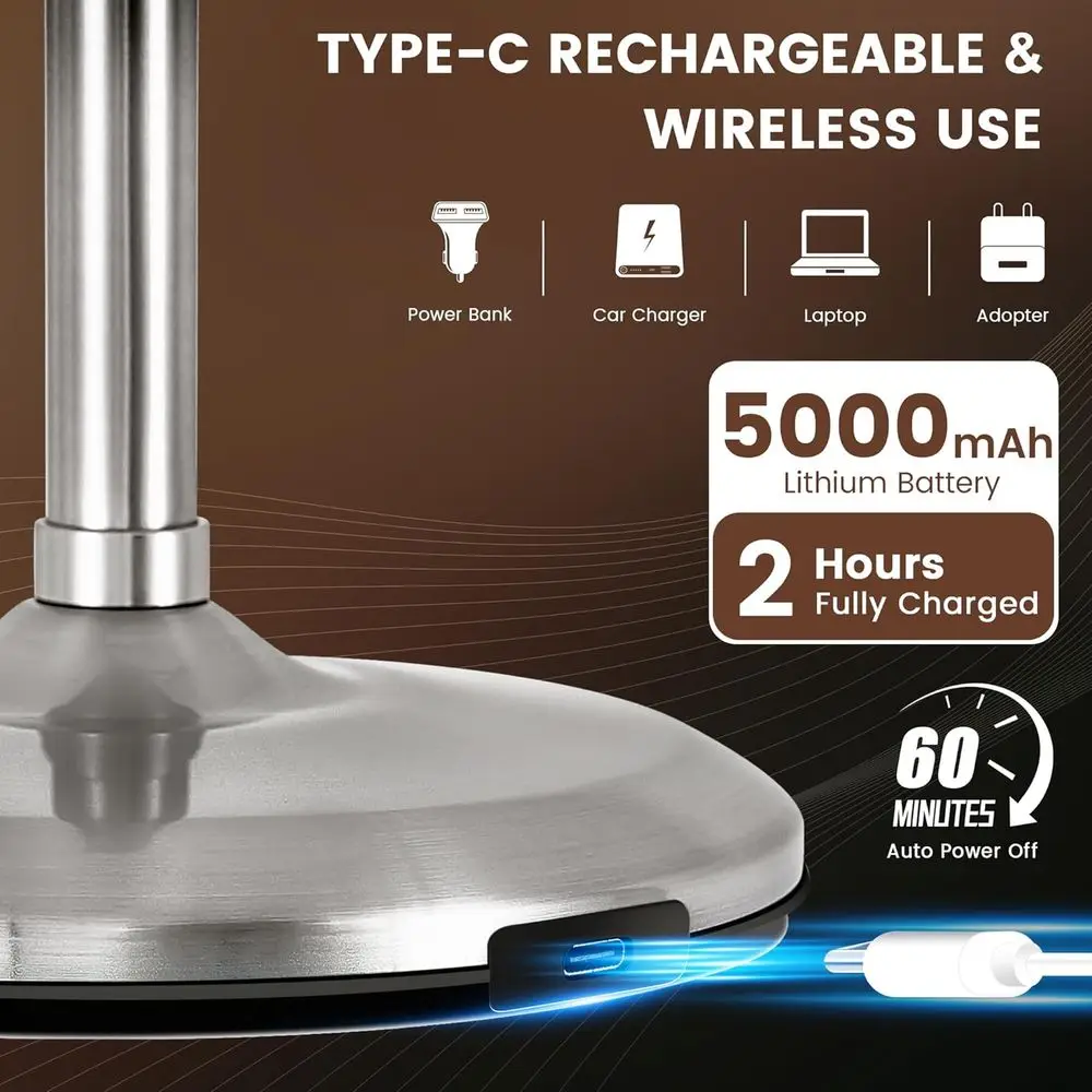 9 Miroir de maquillage éclairé par LED double face avec batterie 5000 mAh, 360 °   Rotation pour voyage, finition nickel perlé