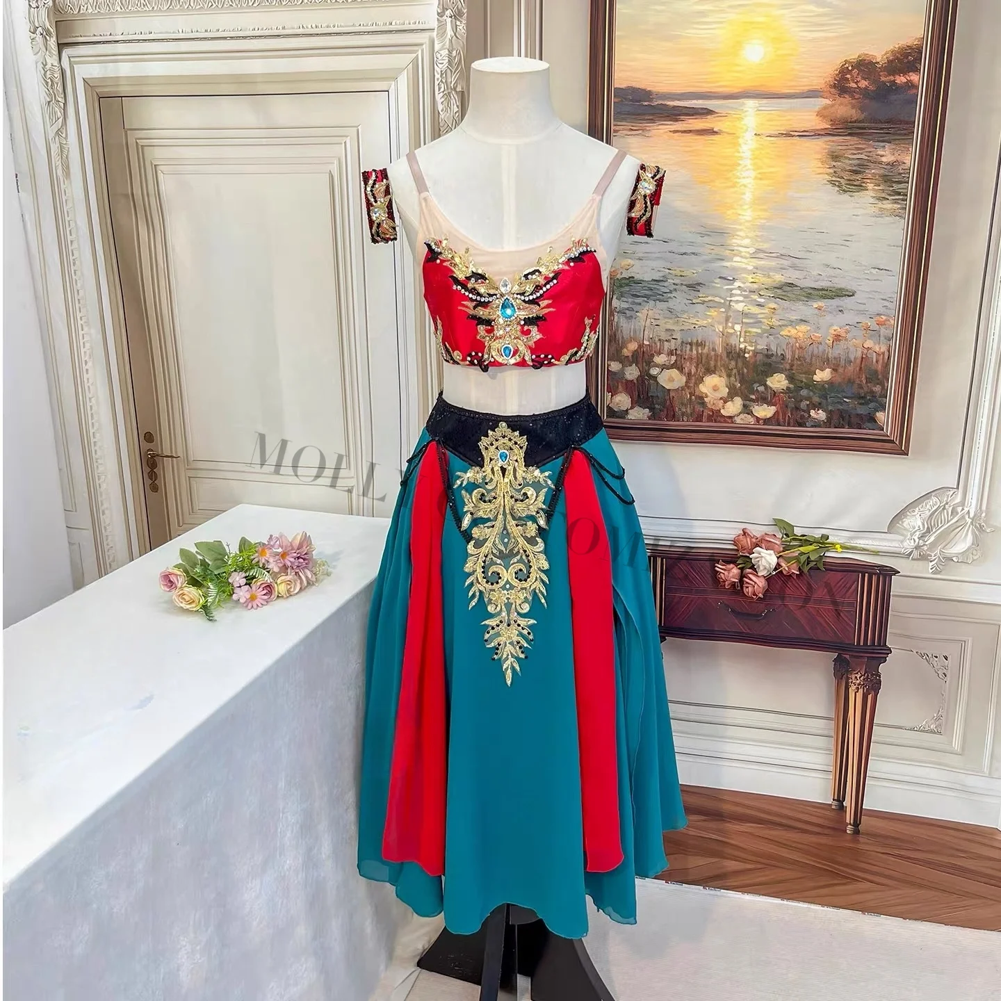 

Высококачественная новая длинная газовая юбка с разрезом на заказ для соревнований пиратской танцовщицы и балета для взрослых и детей