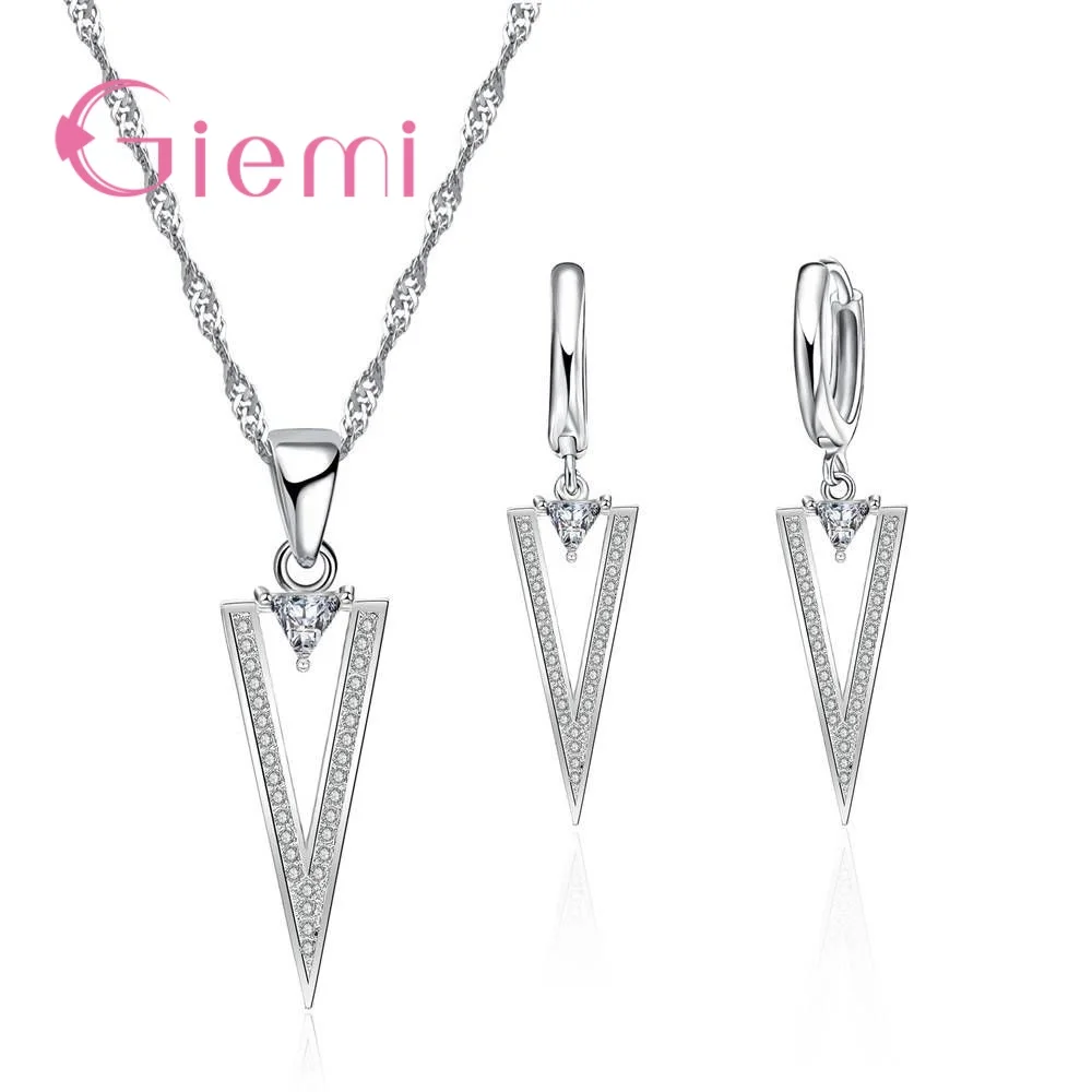 

Geometry Cubic Zircon Trendy Jewelry Sets Fahion 925 Sterling Silver Necklace Pendant For Elegant Girl Engagement