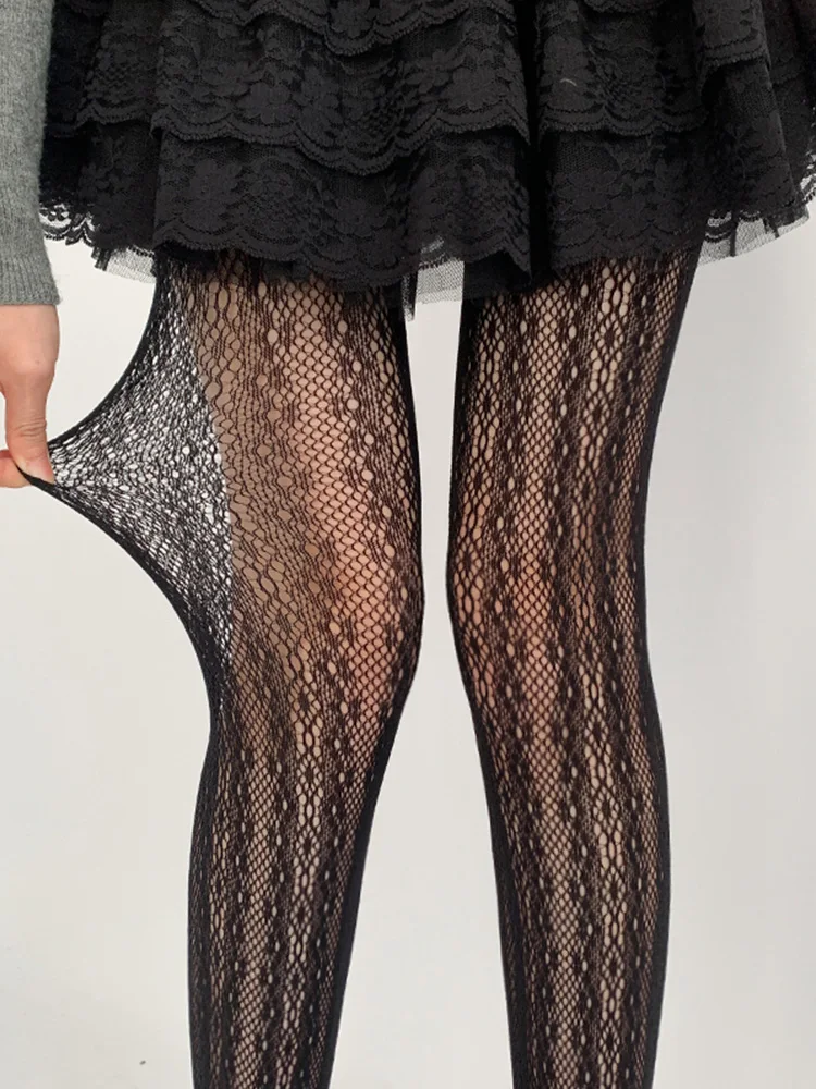 

New Pattern Women Sexy Lace Fishnet Tights JK White Beige Stockings Femme Nylon Elastic Anti-snagging High Waist Mesh Pantyhose