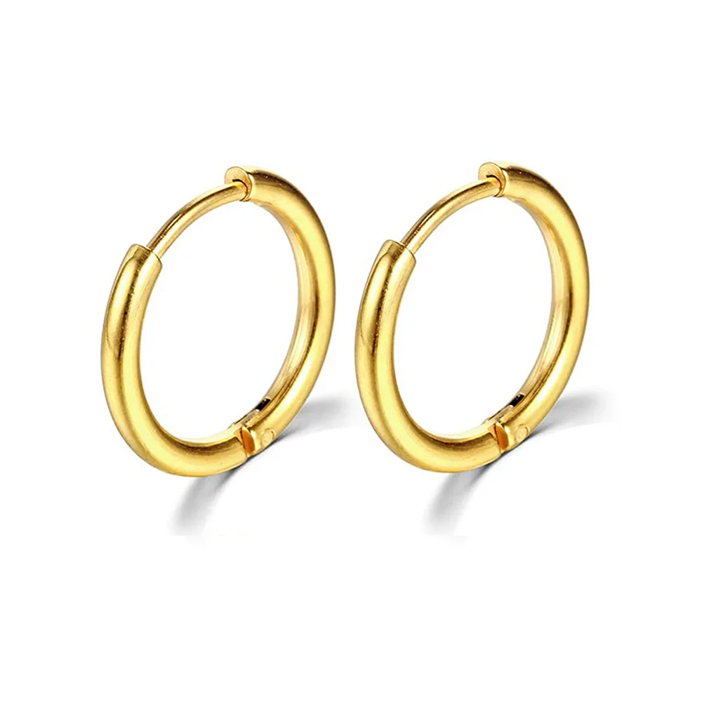2-teiliges Set Einfache Edelstahl-Creolen für Damen und Herren, Modische, Nicht Verblassende Runde Ohrringe, Schmuck, Pendientes para Mujer – Detail 5
