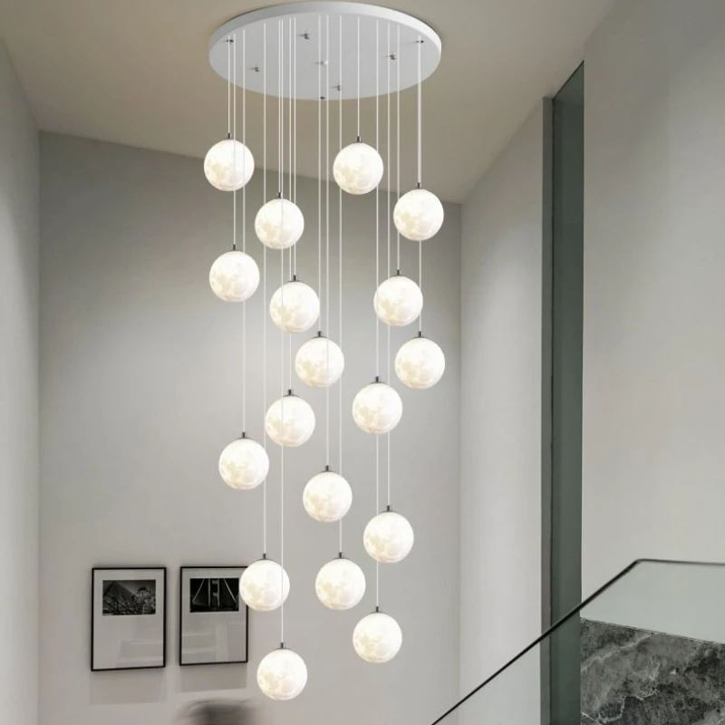 Modern Originality Personality Lunar Rotation Pendant Lamp for Staircase Hotel Loft Chandelier Indoor Lighting Hanging Fixture
