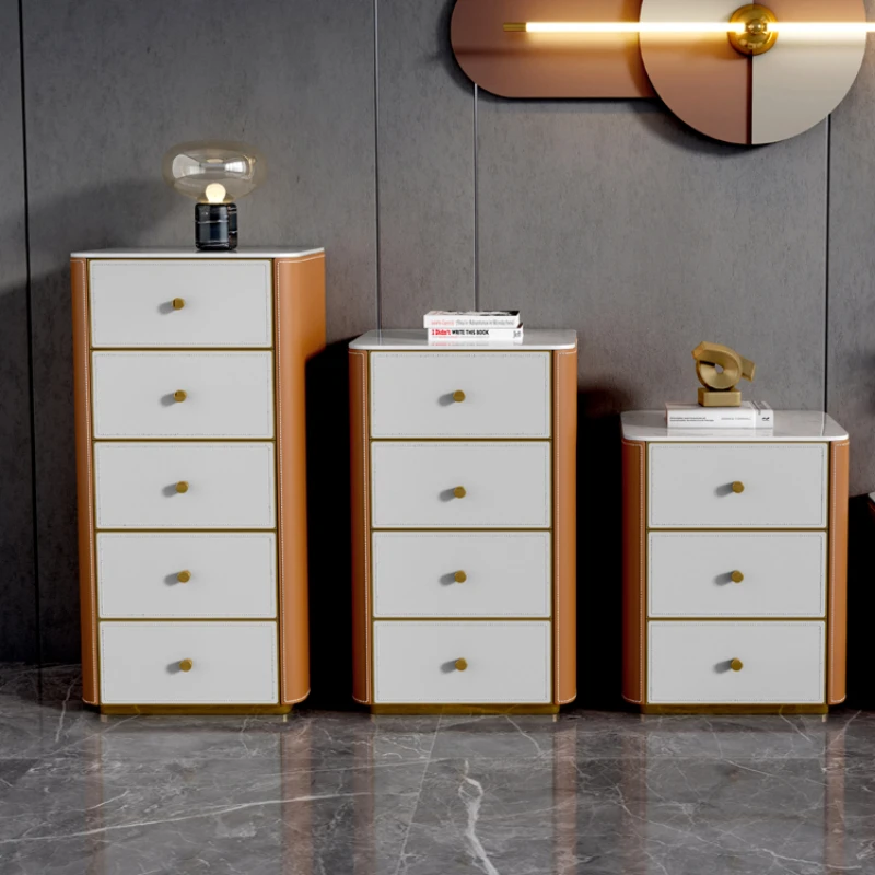 Two, three, four, and five bucket cabinets, light luxury saddle leather drawers,    modern solid wood rock board