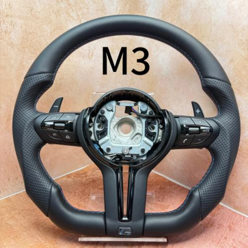 Lederen M Sport Stuurwiel voor BMW met platte onderkant M3 M5 F01 F06 F10 F11 F12 F20 F21 F22 F25 F26 F30 F31 F32 F33 F34 F36 F80 M4 F82 F90 E90 X1 X3 X4 X5 Halfgeperforeerd lederen stuurwiel