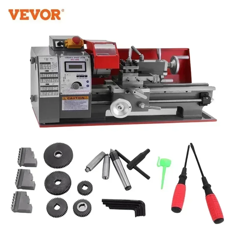 VEVOR Metal Mini Lathe CNC Mini Metal Lathe 600W Variable Speed MX-180D Parts Sample Processing Turning Thread Taper Digital