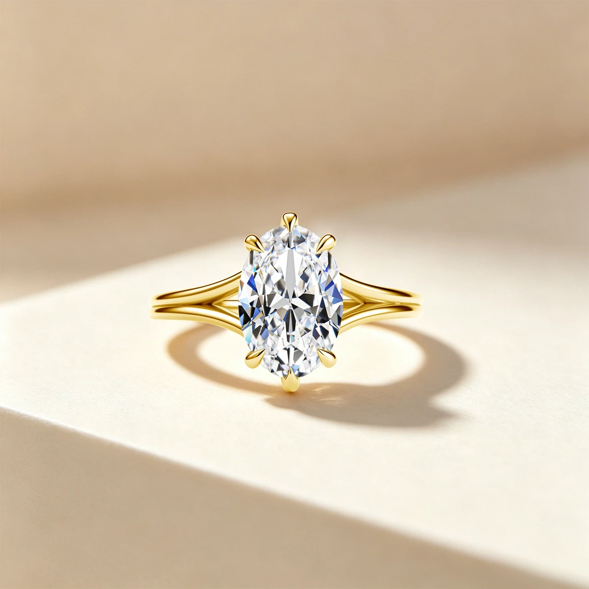 4,5 Karat oval geschliffener Moissanit-Verlobungsring für Damen, geteilter Schaft, 6-Krappen-Solitärring, 925er Sterlingsilber, Brautschmuck – Detail 4